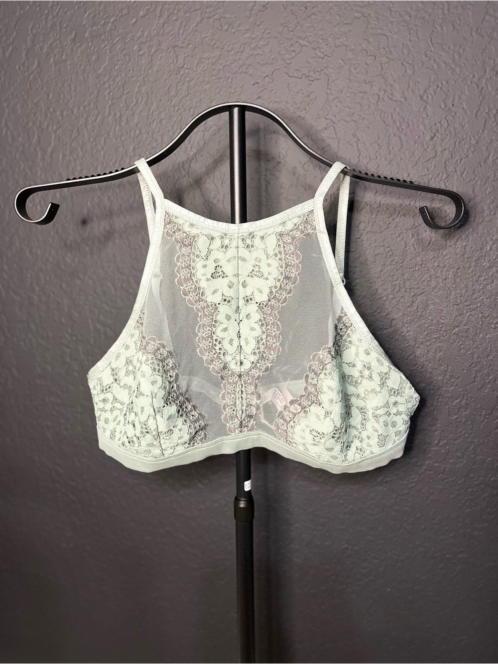 Victoria's Secret Sheer Lace High-Neck Bralette in Light Blue